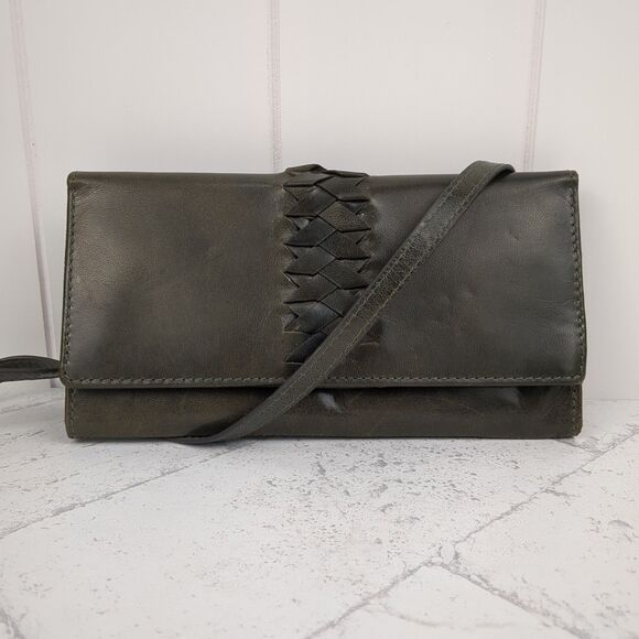 LODIS In The Details Traveller Dark Green Leather Crossbody Wallet Braided RFID - Picture 1 of 16